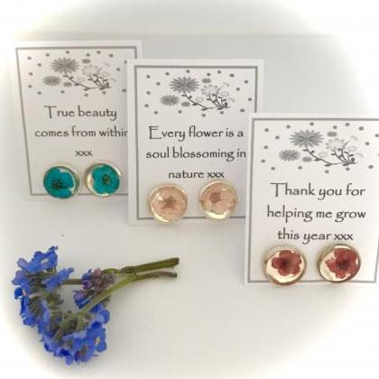 Set Of 3 Dried Flower Stud Earrings (choose Your..