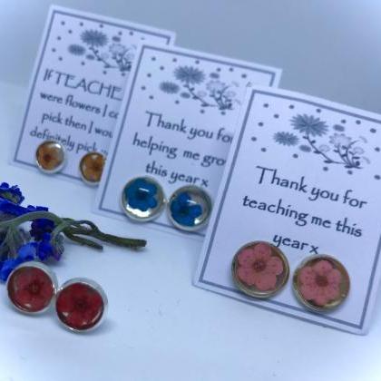 Teacher Dried Flower Earrings 'thank..