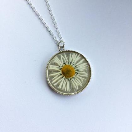 A real daisy Sterling Silver Neckla..