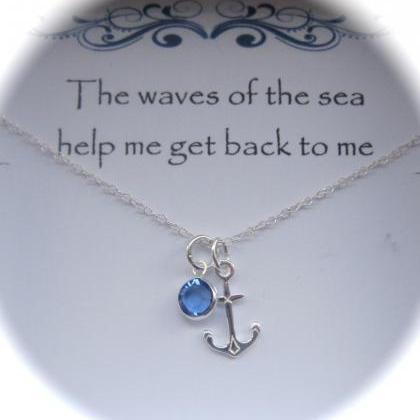 Sterling Silver Anchor And Coloured Birthstone..