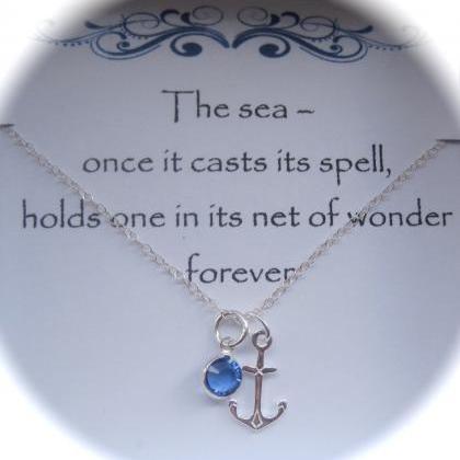Sterling Silver Anchor And Coloured Birthstone..