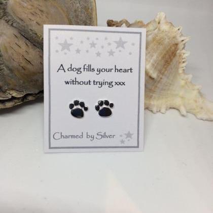 Sterling Silver Dog Paw Print Stud Earrings With..