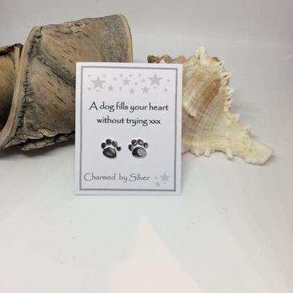 Sterling Silver Dog Paw Print Stud Earrings With..