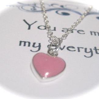 Sterling Silver Pink Enamel Heart Charm Necklace
