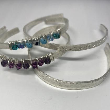 Sterling Silver Hammered Stacking Bohemian Cuff..