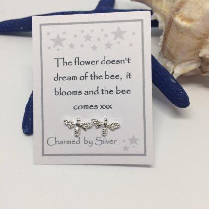 Sterling Silver Bee Stud Earrings With Message
