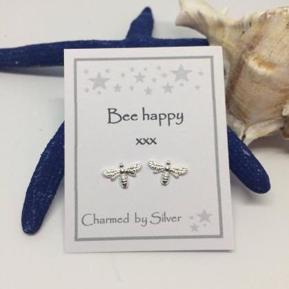 Sterling Silver Bee Stud Earrings With Message