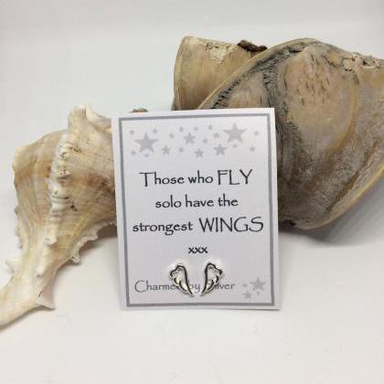 Sterling Silver Wing Stud Earrings With Message
