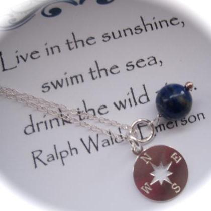 Sterling Silver Compass And Lapis Lazuli Gemstone..