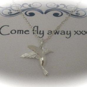 Sterling Silver Hummingbird Charm Necklace With A..