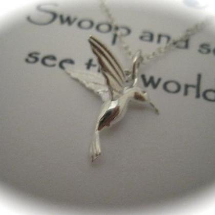 Sterling Silver Hummingbird Charm Necklace With A..