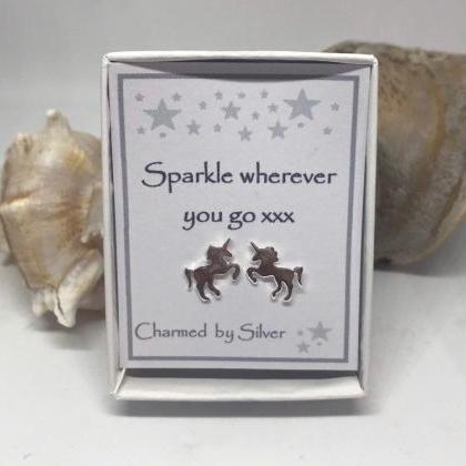 Sterling Silver Unicorn Stud Earrings With Message