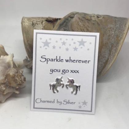 Sterling Silver Unicorn Stud Earrings With Message