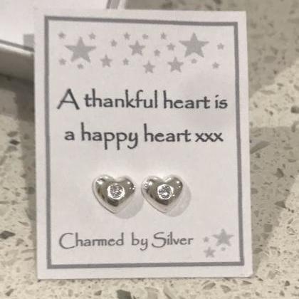 Sterling Silver Crystal Heart Stud Earrings With..