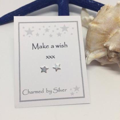 Sterling Silver Star Stud Earrings With Message