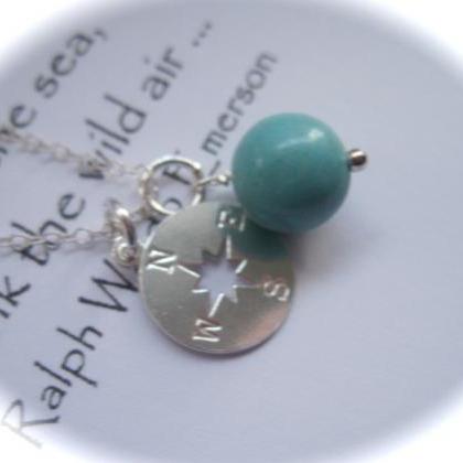 Sterling Silver Compass Charm And Turquoise..