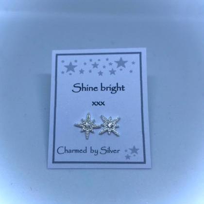 Sterling Silver Cubic Zirconia Star Stud Earrings..