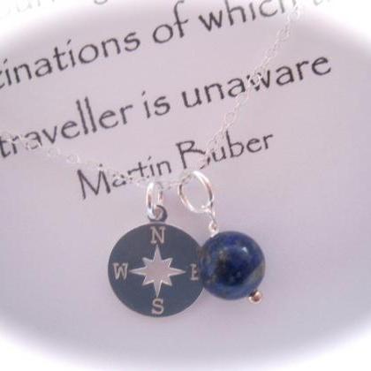 Sterling Silver Compass And Lapis Lazuli Gemstone..