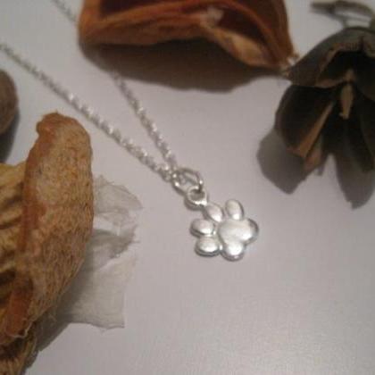 Sterling Silver Dog Paw Print Charm Necklace - A..