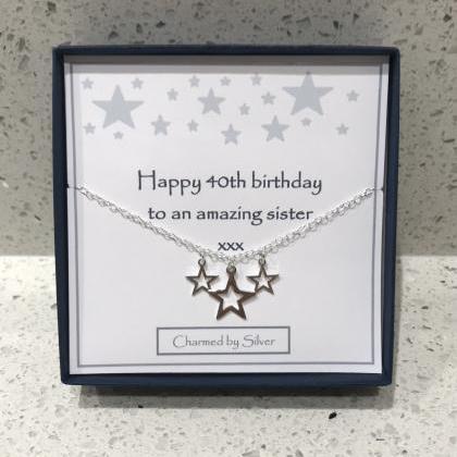 Sterling Silver Three Star Necklace With Birthday..