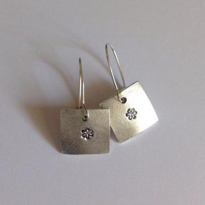 Hand Stamped Aluminium Square Flower Earrings