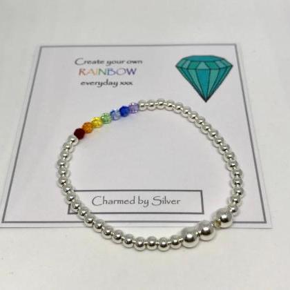 Rainbow Swarovski Crystal Sterling Silver Stretch..