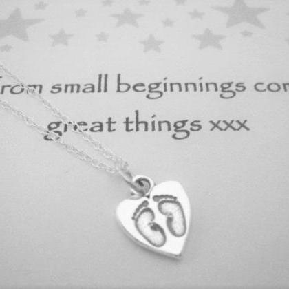 Sterling Silver Baby Footprints Charm Necklace - A..