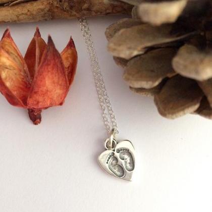Sterling Silver Baby Footprints Charm Necklace - A..