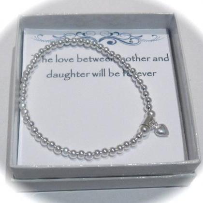 Daughter Sterling Silver Puffed Heart Stretch Bead..