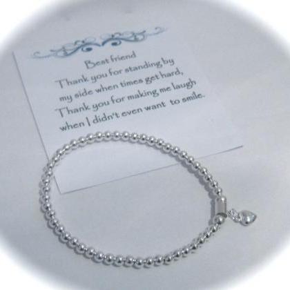 Daughter Sterling Silver Puffed Heart Stretch Bead..