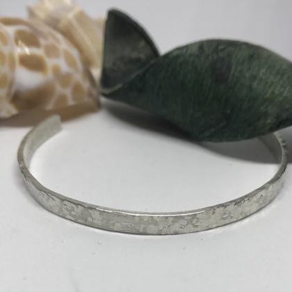 Sterling Silver Hammered Effect Cuff Bangle With..