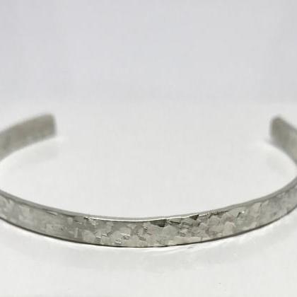 Sterling Silver Hammered Effect Cuff Bangle With..
