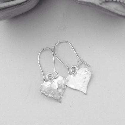 Sterling Silver Hand Stamped Heart Earrings