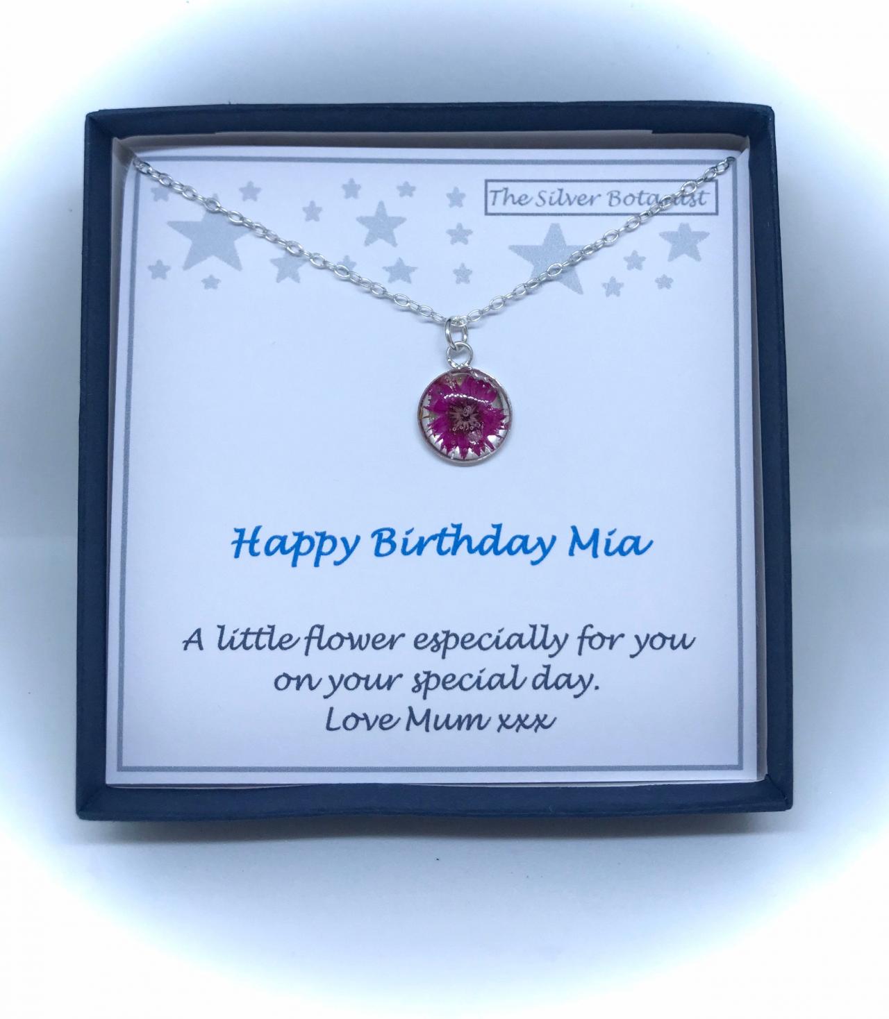 Sterling Silver Flower Necklace With Add Your Own Birthday Message