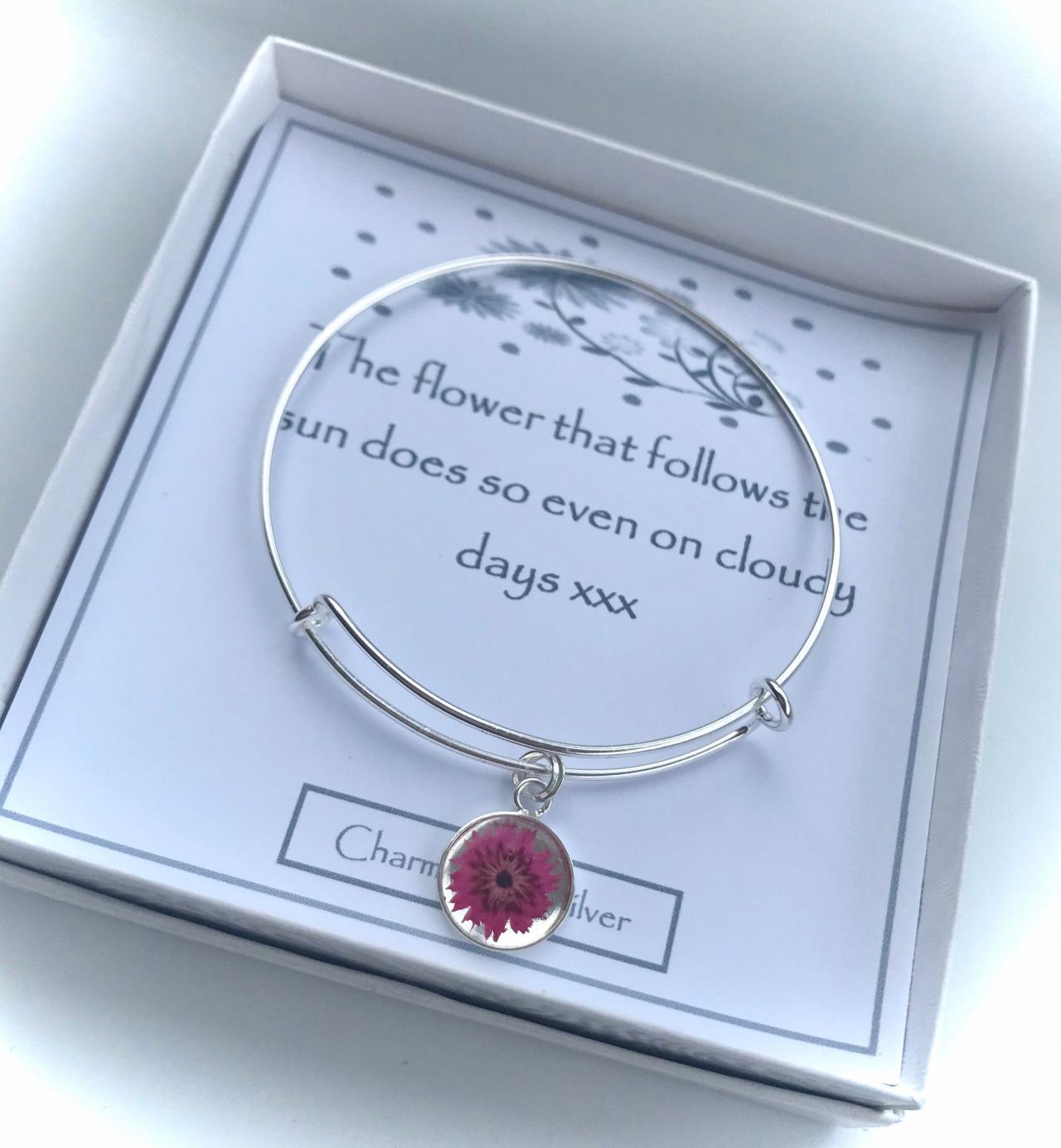 A Pop Of Pink - A Sterling Silver Flower Bangle