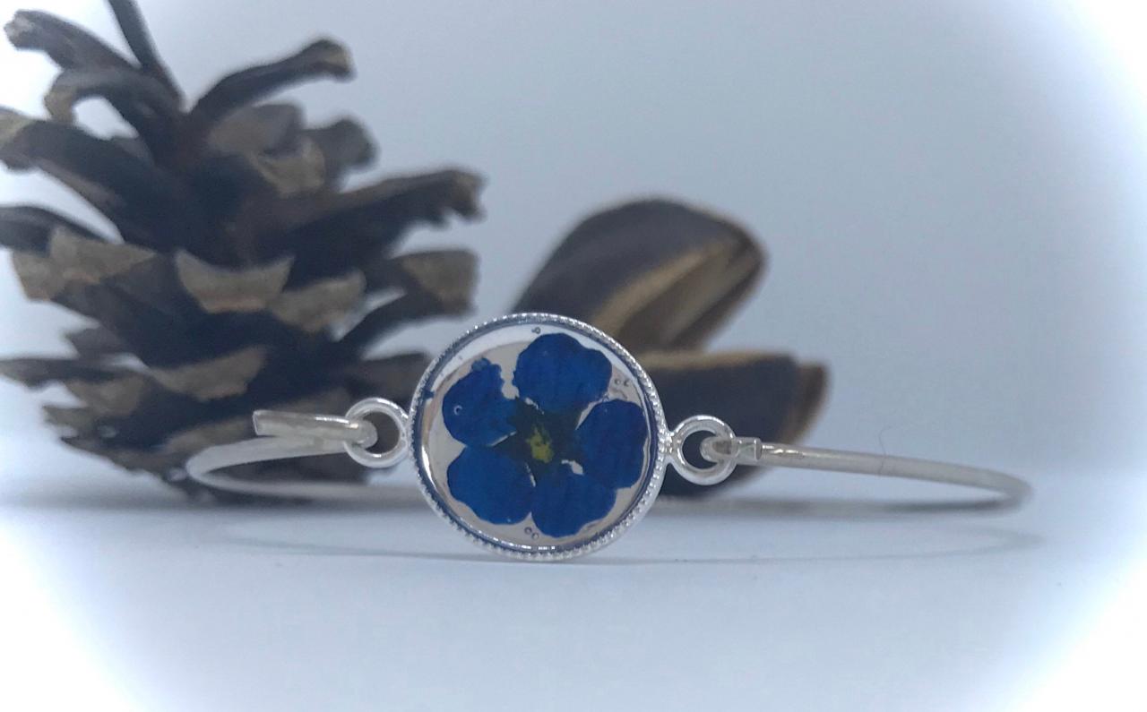 Bright Blue For You - A Sterling Silver Flower Bangle