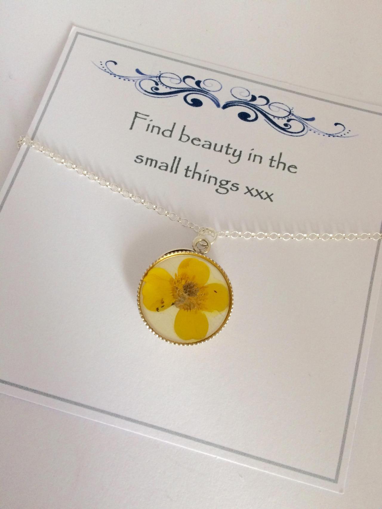 Memories Of Buttercups In The Garden - A Real Dainty Buttercup Memory Sterling Silver Necklace