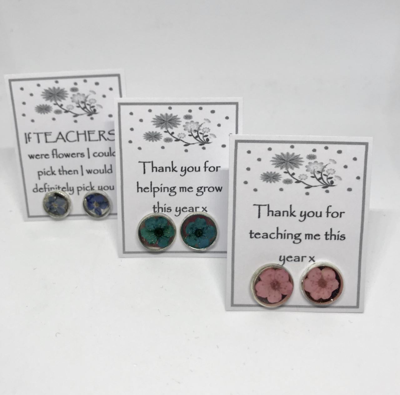 Teacher Dried Flower Earrings 'thank You For Helping Me Grow This Year X'