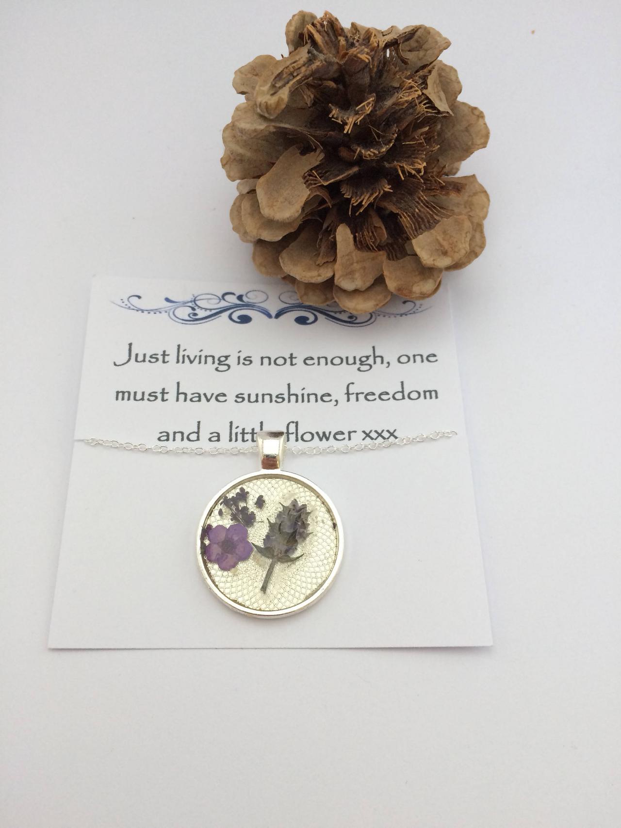 Memories Of Flowers - A Dried Flower Memory Necklace With A Beautiful Message