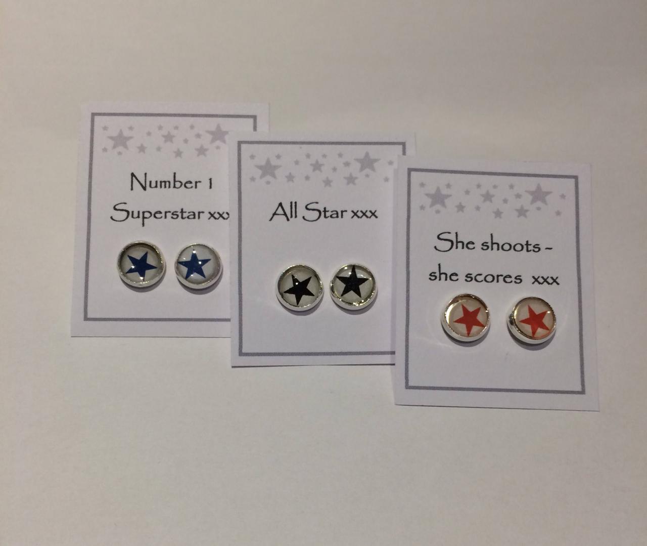 ! Converse All Star Inspired Round Star Message Earrings Set Of 3 Pairs In Red, Blue & Black (buy 3 Pay For 2, Normally 6 Pound Each!)