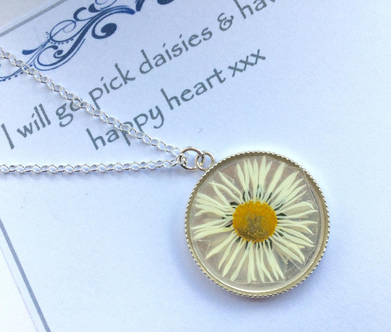 A real daisy Sterling Silver Necklace - memories of a Summer garden