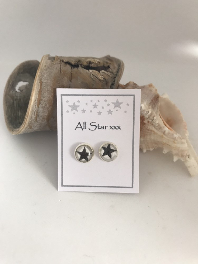 Available For Immediate Despatch Converse All Star Inspired Round Black Star Message Earrings
