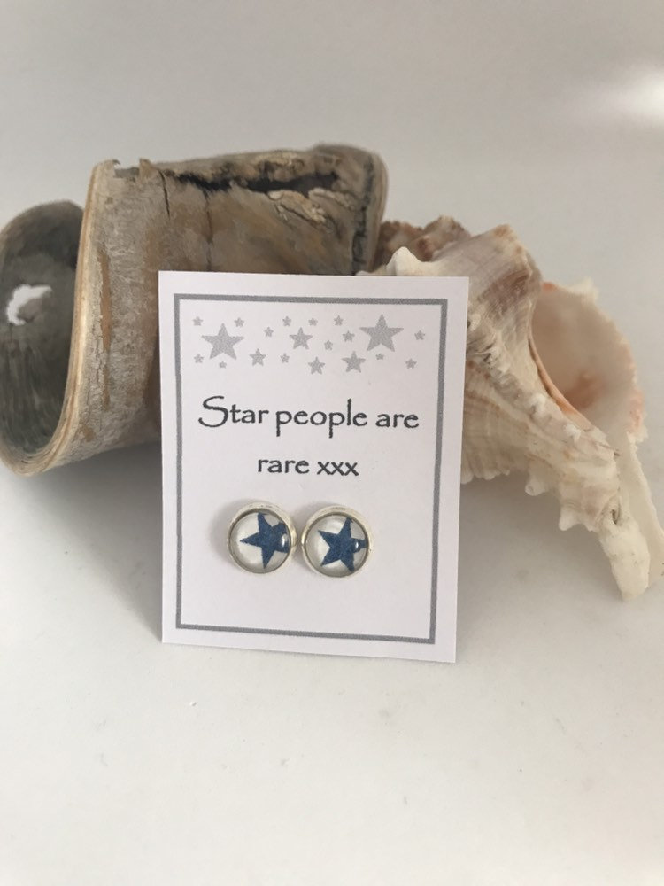 Available For Immediate Despatch Converse All Star Inspired Round Blue Star Message Earrings