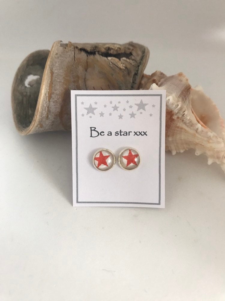 Available For Immediate Despatch Converse All Star Inspired Round Red Star Message Earrings