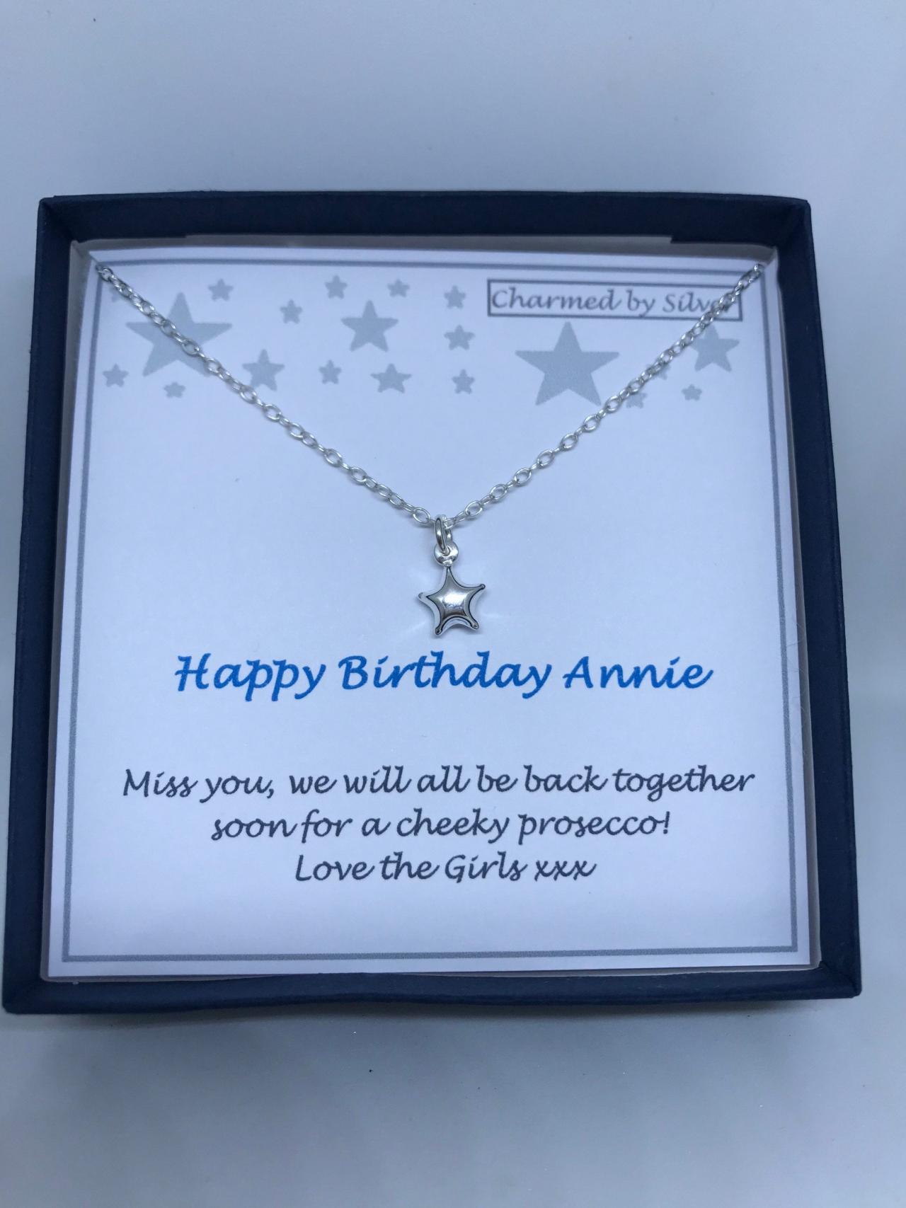 Birthday Sterling Silver Puffed Star Necklace With Add Your Own Message