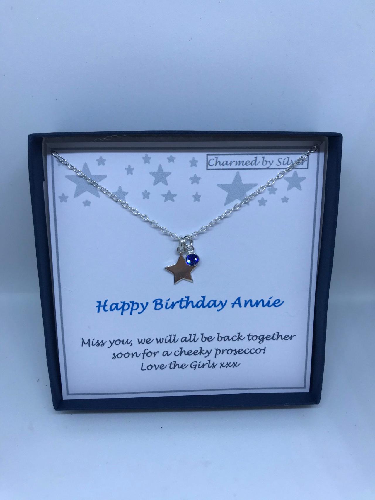 Birthday Sterling Silver Star & Birthstone Charm Necklace With Add Your Own Message
