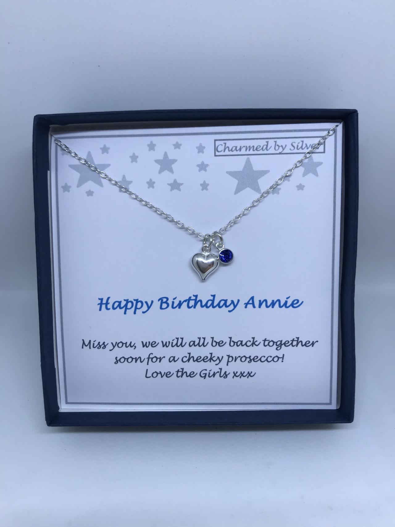 Birthday Sterling Silver Heart & Birthstone Charm Necklace With Add Your Own Message