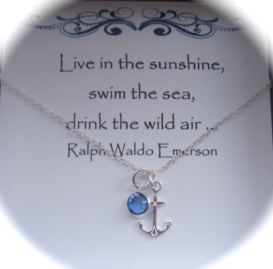 Sterling Silver Anchor And Coloured Birthstone Crystal Necklace