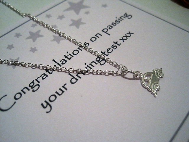 Sterling Silver Car Charm Necklace - Congratulations For Passing Your Test