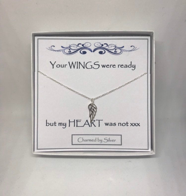 Keepsake Remembrance Sterling Silver Angel Wing Necklace Your Wings Were Ready But My Heart Was Not